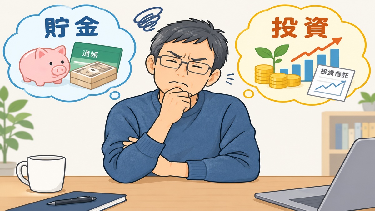 貯金か投資家で悩んでるイメージ
